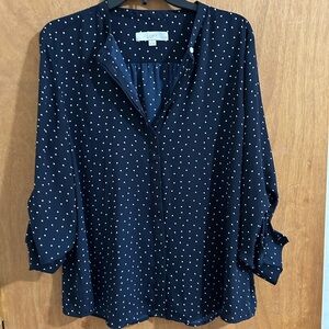 LOFT Women's Navy Polka Dot Top